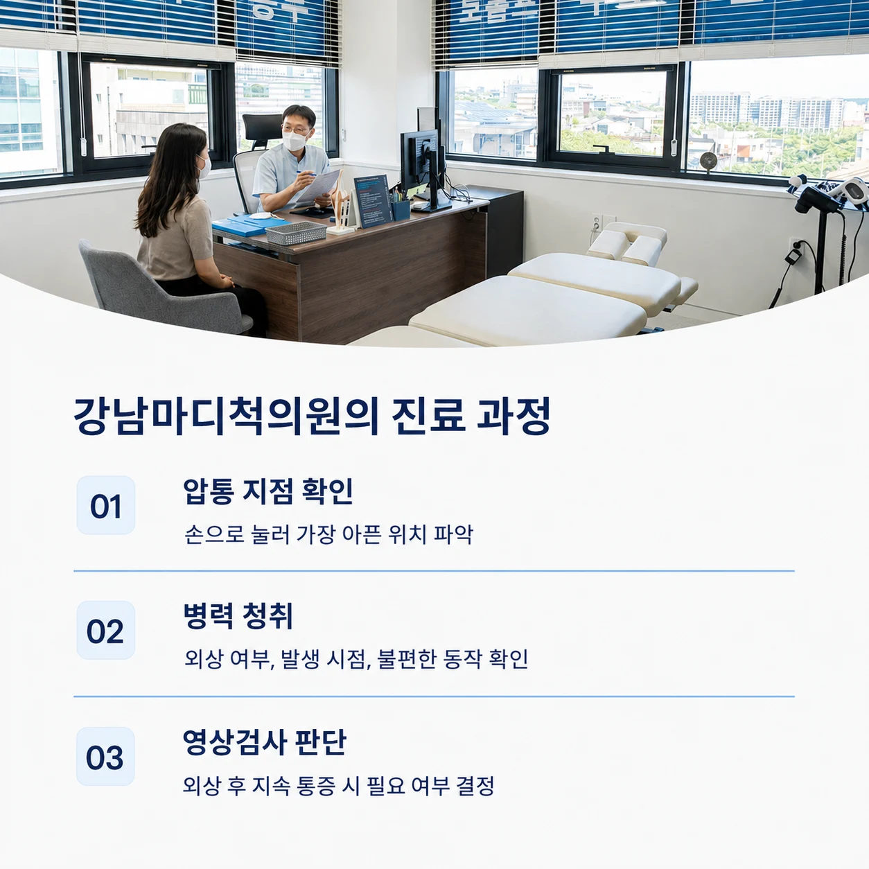 압통 위치·외상 이력 확인과 영상검사 판단
