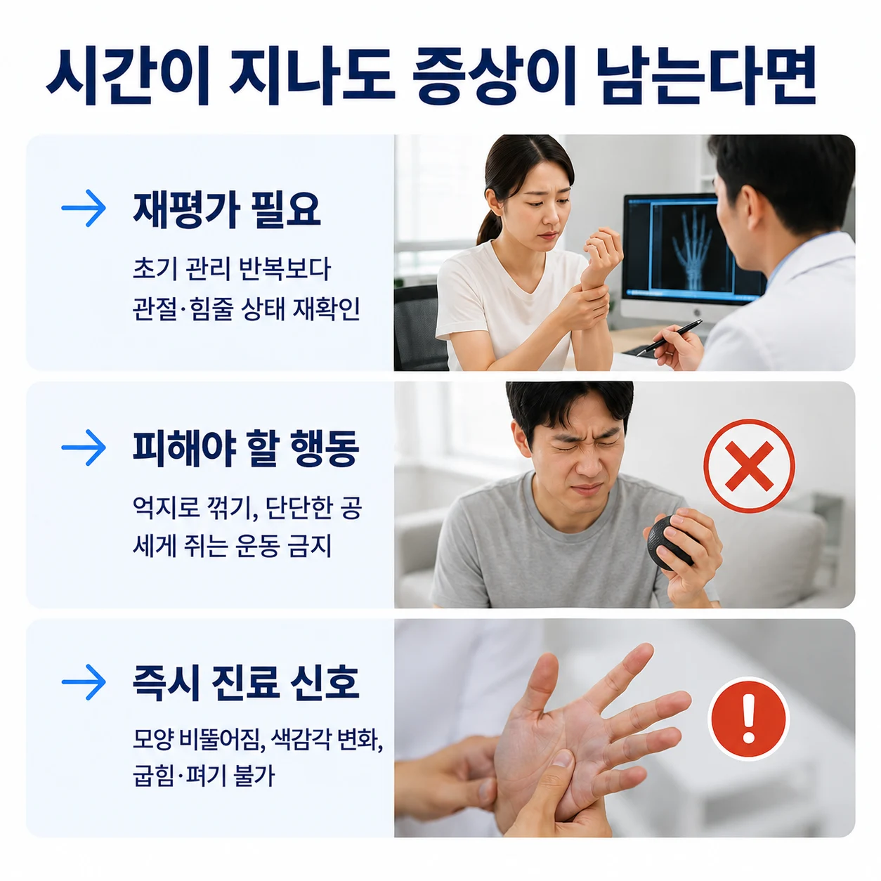 손가락 증상이 지속될 때 재평가와 신속한 진료가 필요한 신호
