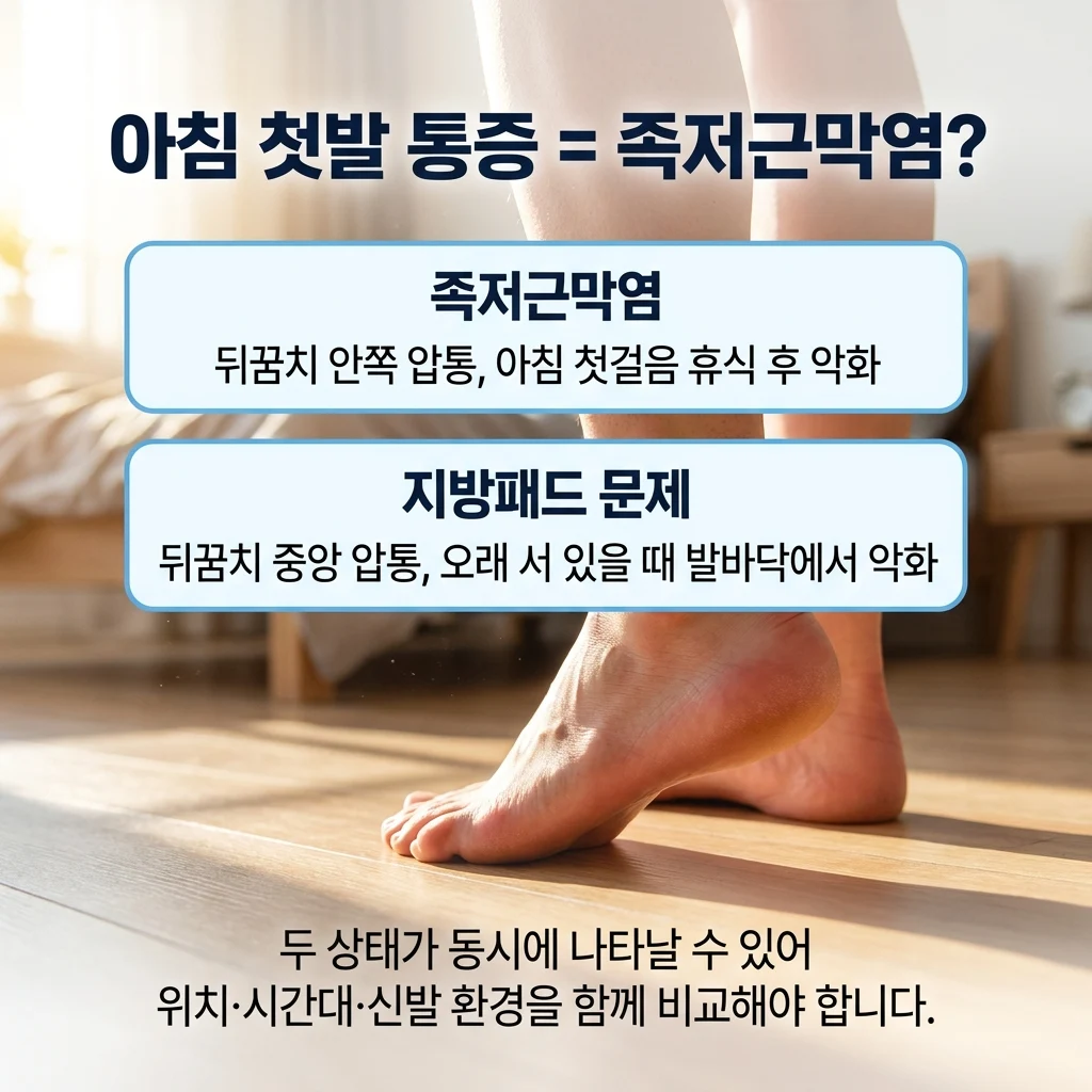 족저근막과 지방 패드 관련 통증의 차이