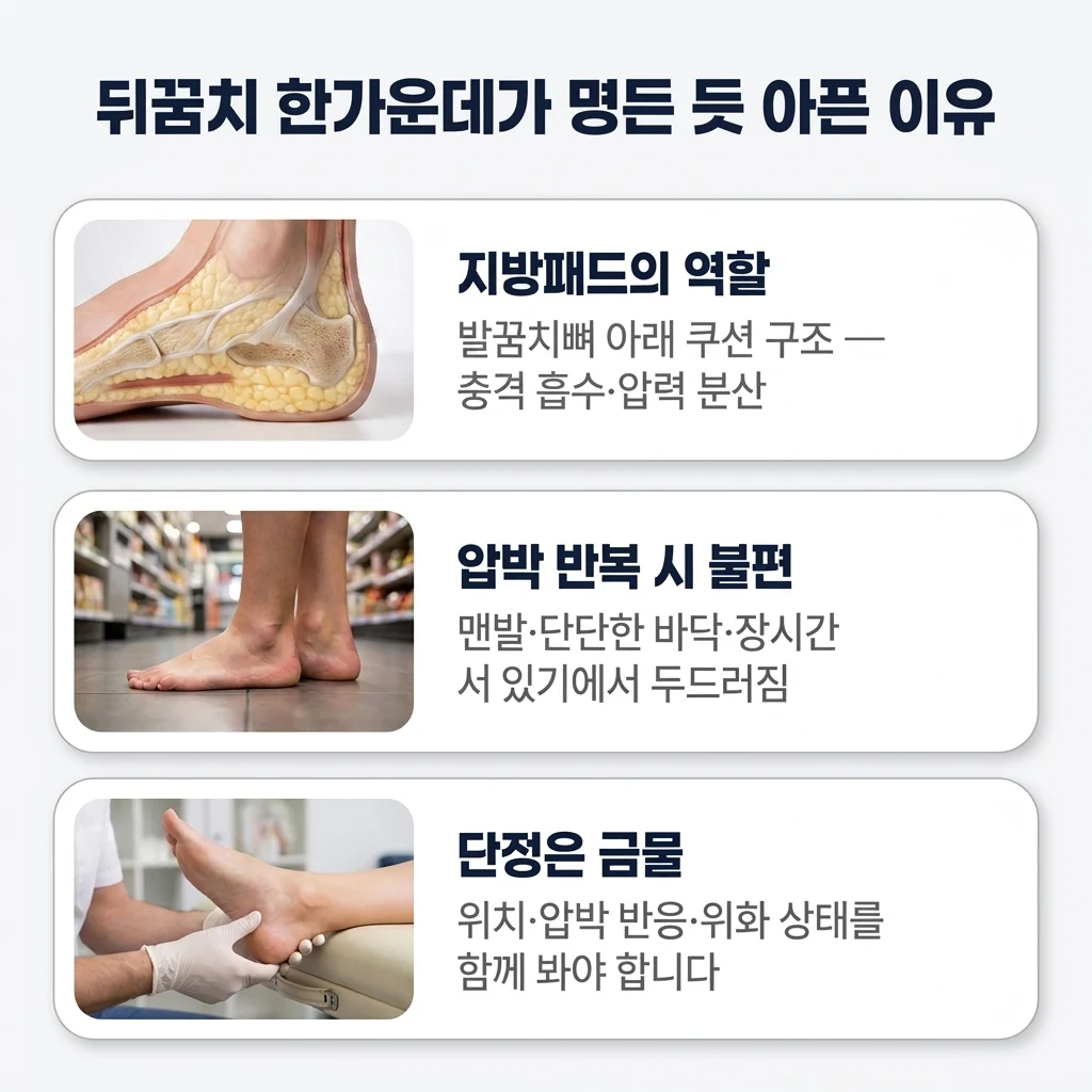 뒤꿈치 지방 패드의 충격 흡수와 압력 분산