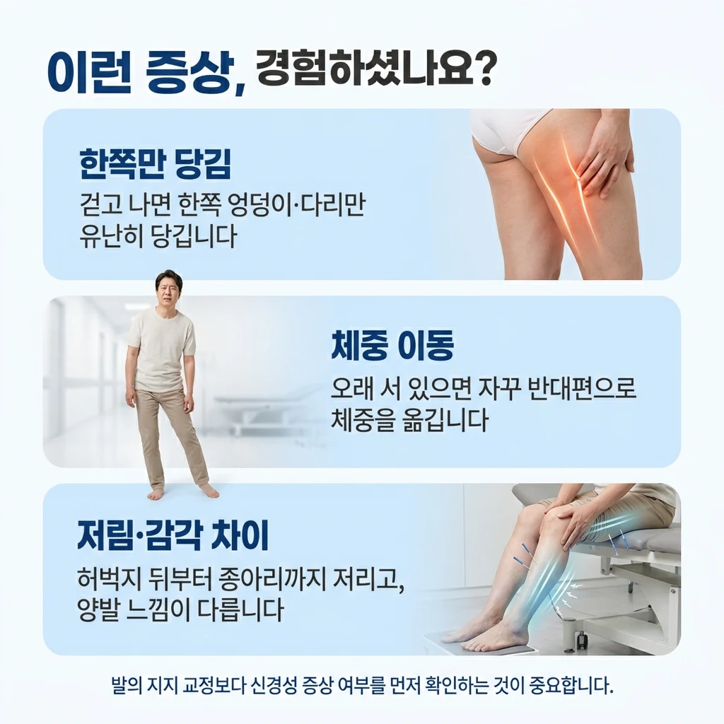 걷거나 오래 서 있을 때 한쪽 다리가 당기고 저리는 증상