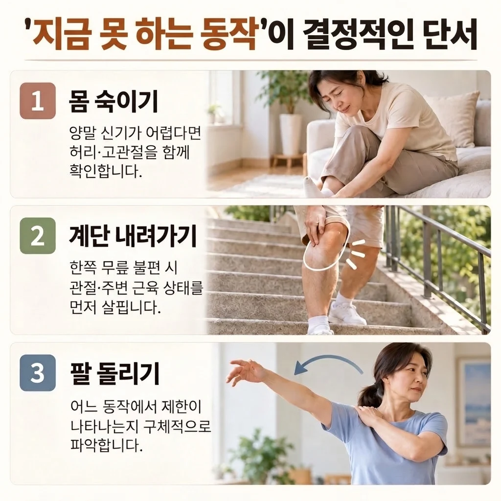 양말 신기와 계단 내려가기 등 구체적 동작 확인